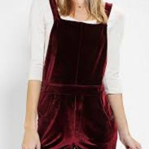 MinkPink Crimson Velvet Overalls